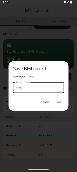 BMI Calculator and Tracker Screenshot 2