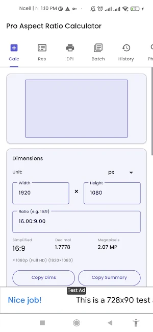 Pro Aspect Ratio Calculator Screenshot 1