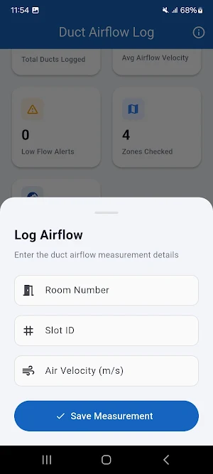 Duct Airflow Log Screenshot 2