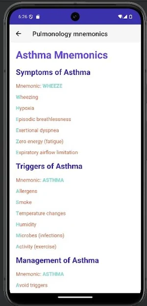 Pulmonology Mnemonics Screenshot 2