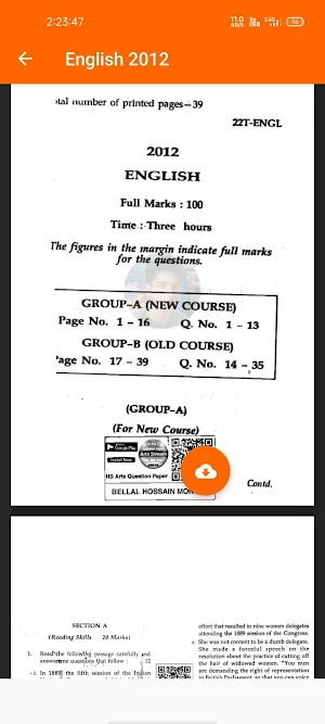 Class 12- AHSEC/HS Arts Question Paper 2012-2020 Screenshot 2