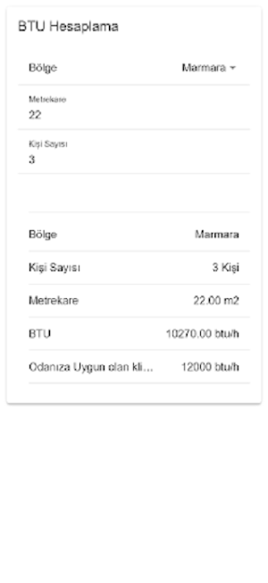 Klima BTU Hesaplama Screenshot 1
