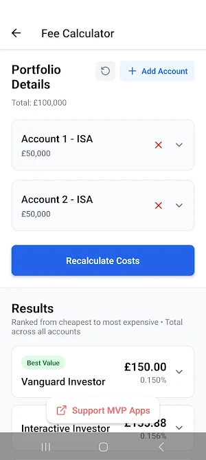 UK Platform Fees Compare Tool Screenshot 2