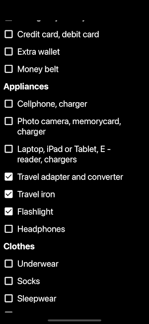 Travel Packing Checklist Screenshot 1
