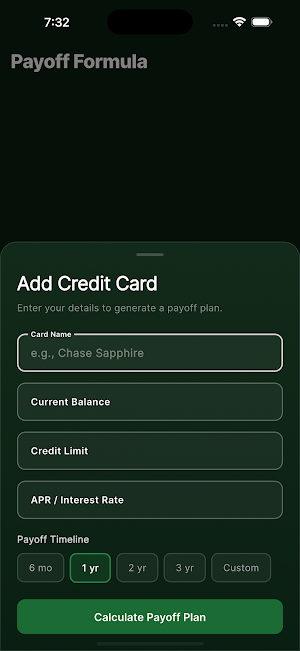 Payoff Formula Screenshot 1