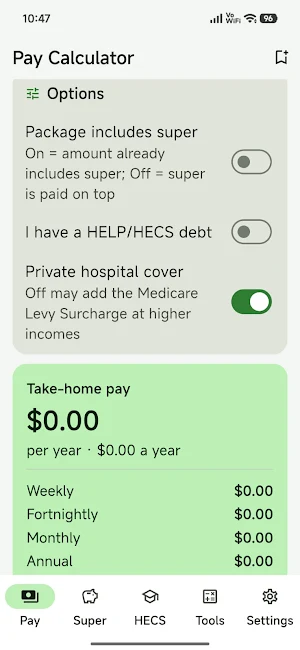 Australia Tax & Super Calc Screenshot 1