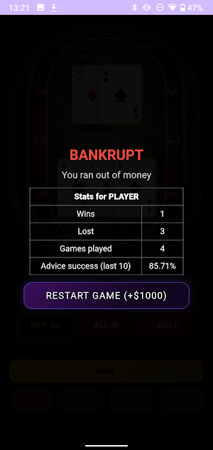 GetPro Blackjack with AI Screenshot 3