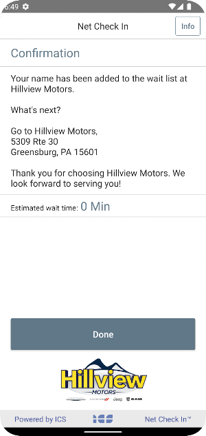 Net Check In - Hillview Motors Screenshot 2