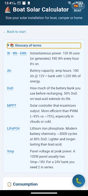 Solar Calculator for Boats Screenshot 2