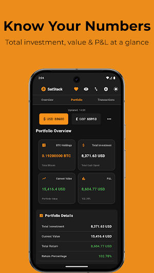 SatStack: Bitcoin Portfolio Screenshot 1