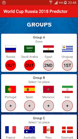 World Cup Russia 2018 Predictor Screenshot 1