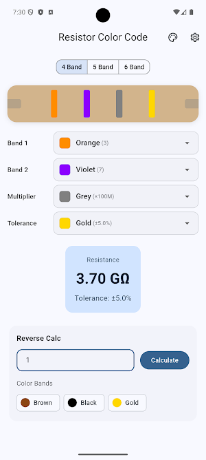 Resistor Color Code Calculator Screenshot 1