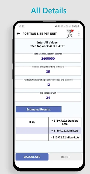 Lots & Position Size Estimator Screenshot 2