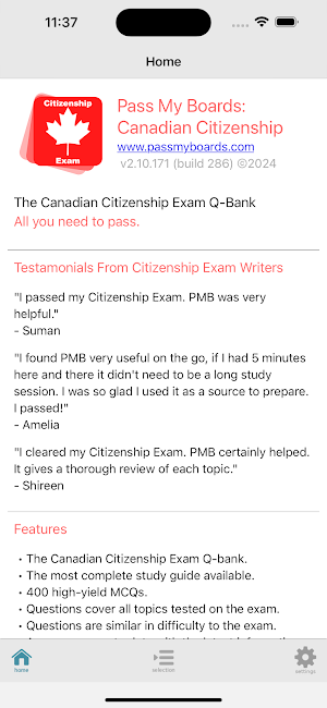 Canada Citizenship Test Q-Bank Screenshot 1
