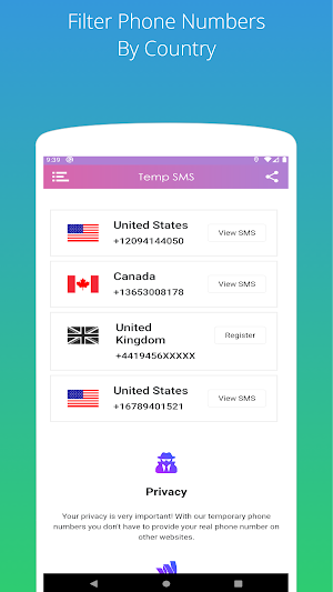 Temp SMS - Receive SMS online Free Screenshot 1