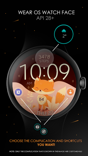 Cute Fox digital watch face Screenshot 1
