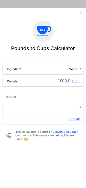 Pounds to Cups Calculator Screenshot 0