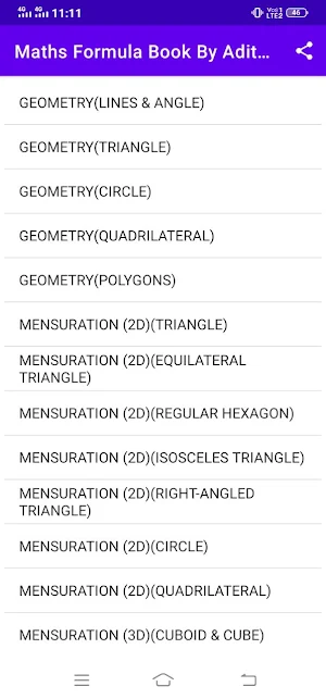 Math's Formula Book in Hindi screenshot 1