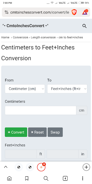 Centimeters to Feet+Inches Screenshot 0