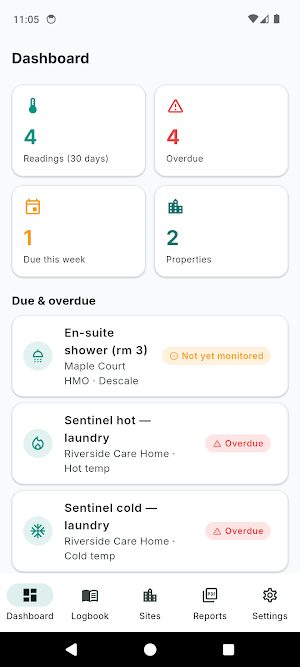 Legionella Monitoring Log Screenshot 0