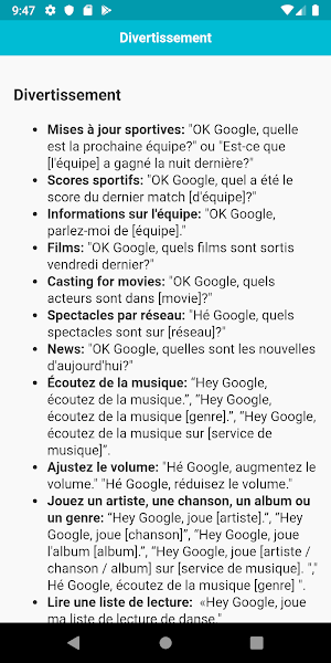 Commandes pour Google Home Screenshot 3