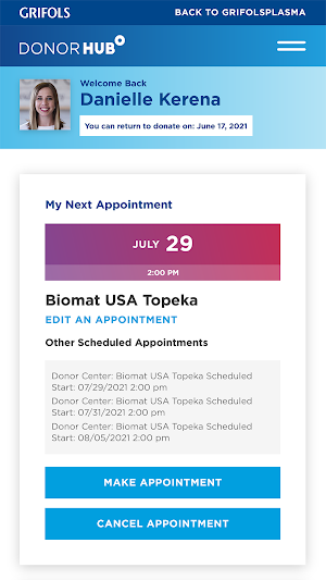Grifols Plasma Donor Hub Screenshot 3