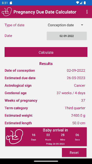 Pregnancy Due Date Calculator Screenshot 2