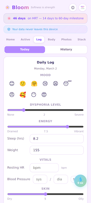 Bloom — HRT & Wellness Tracker Screenshot 1