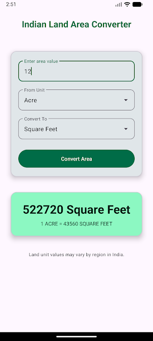 Indian Land Area Converter Screenshot 0