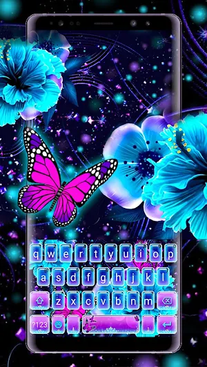 Neon Flower Butterfly Keyboard Theme Screenshot 0