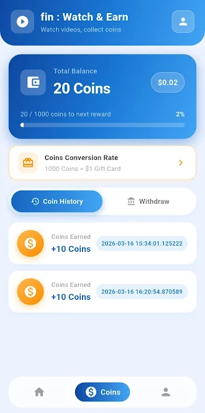 Fin : Watch Vid & Earn Money Screenshot 1