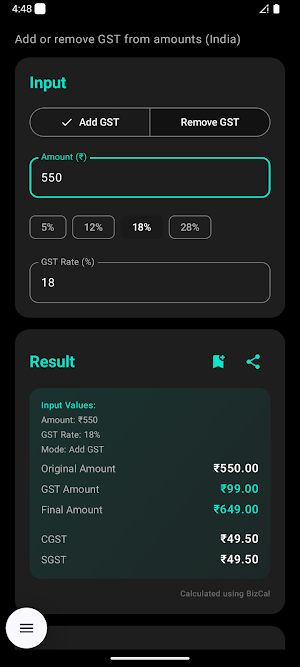 GST Calculator by BizCal Screenshot 1