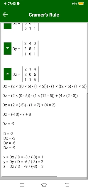 Cramer's Rule Solver Screenshot 2