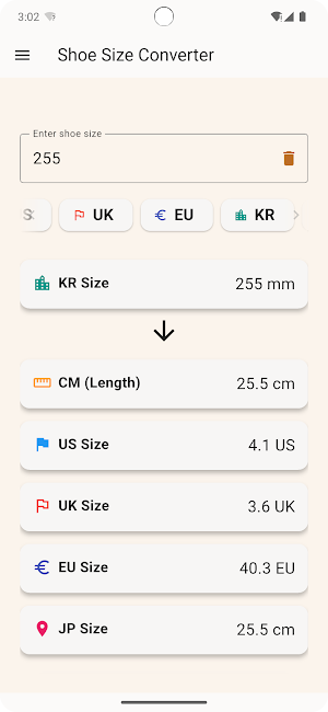 Shoes Size Converter Screenshot 1