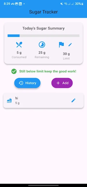 Sugar Intake Tracker Screenshot 0