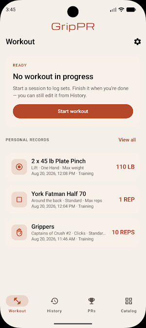 GripPR - Grip Training Log Screenshot 1
