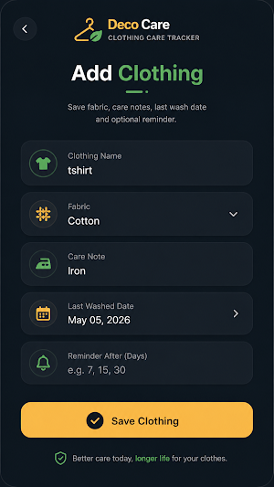 Deco - Clothing Care Tracker Screenshot 2