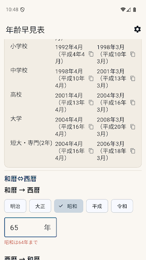 年齢早見表 - 学年・西暦和暦変換・干支・厄年 Screenshot 2