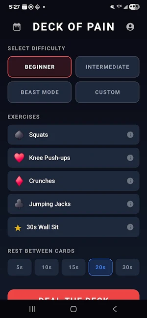 Deck of Pain - Card Workout Screenshot 0