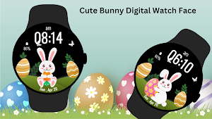 Cute Bunny Digital Watch Face Screenshot 1