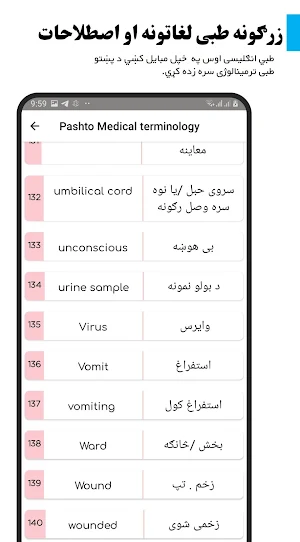 Pashto medical terminology پښتو طبی ترمینالوژی Screenshot 1