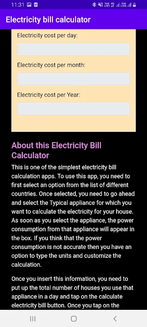 Electricity Bill Calculator Screenshot 2