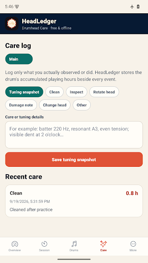 HeadLedger: Drumhead Care Screenshot 2