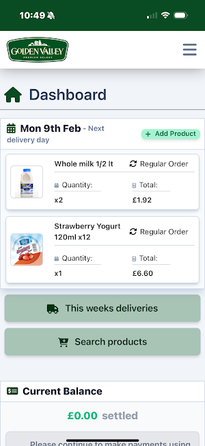 Golden Valley Milk Delivery Screenshot 0