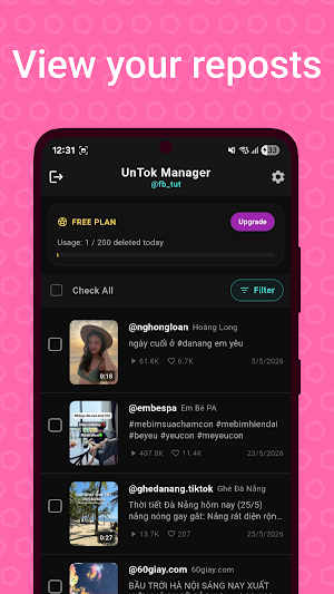 UnTok: Repost Remover Screenshot 0