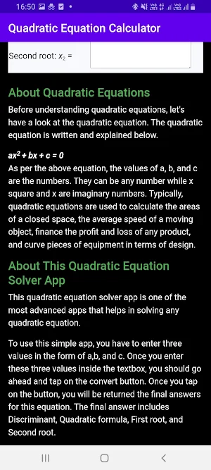 Quadratic Equation Calculator Screenshot 3