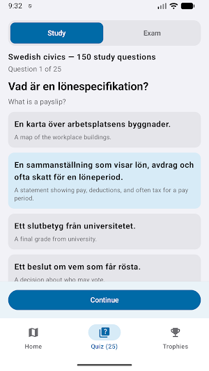 Swedish Citizenship Test Screenshot 2