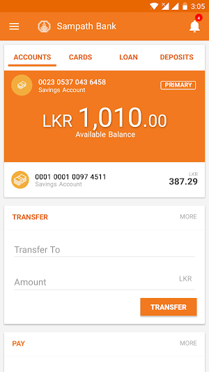 Sampath Bank Mobile App Screenshot 2