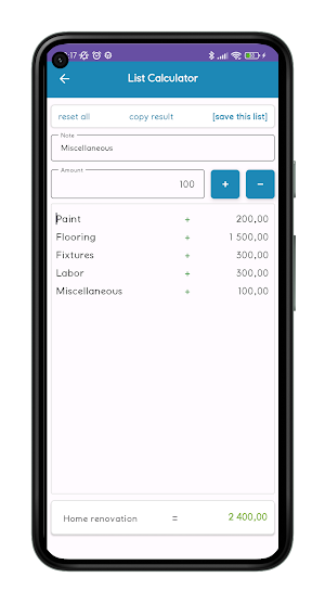 Add List - calculator Screenshot 1