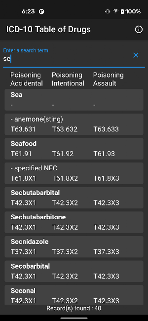 ICD-10 Table of Drugs Screenshot 1